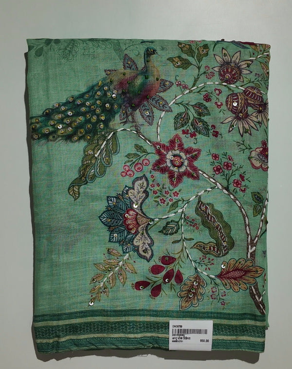 Peacock Elegance Unstitched Suit in Verdant Tones",