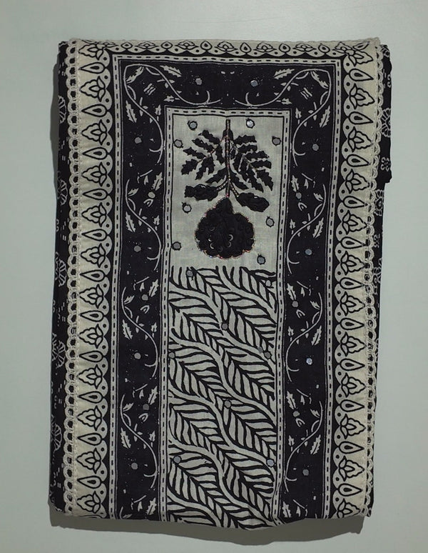 Timeless Black & White Botanical Unstitched Suit Fabric",