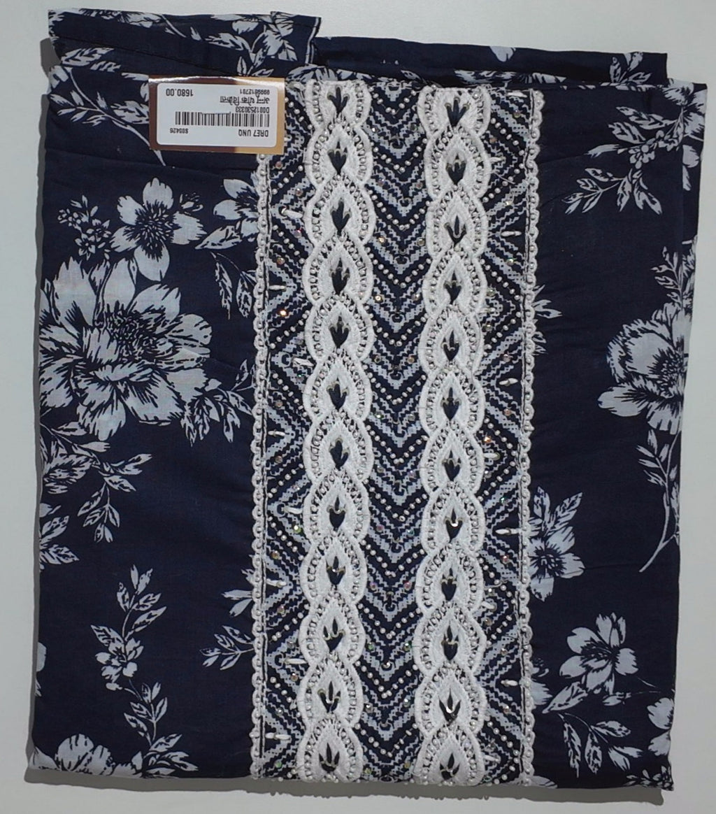 Floral Nightfall: Unstitched Suit with Intricate Lace Detail