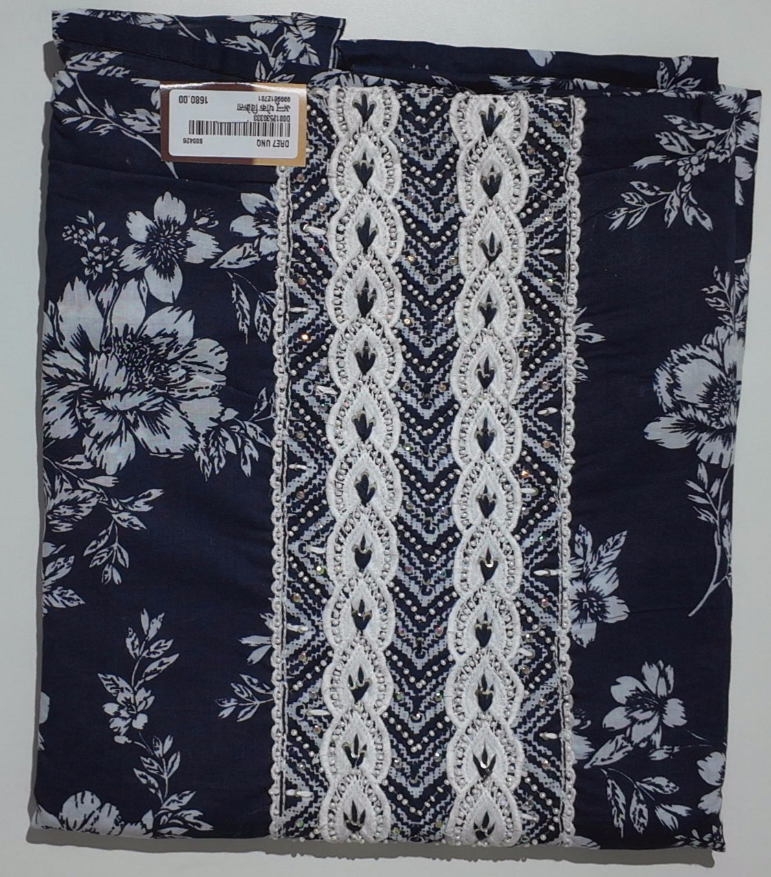 Floral Nightfall: Unstitched Suit with Intricate Lace Detail