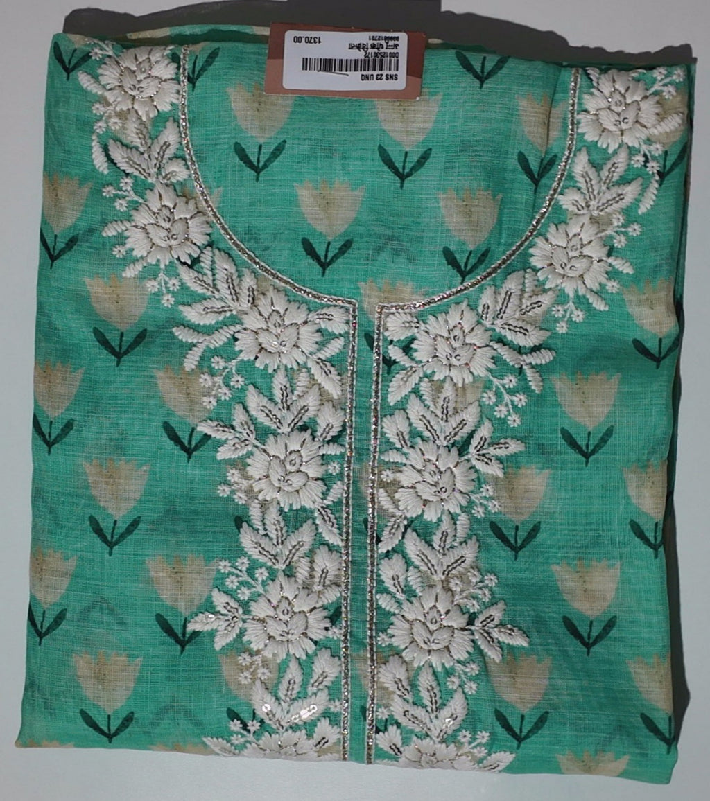 Aqua Blossom Embroidered Unstitched Suit - Perfect for Festive Flair