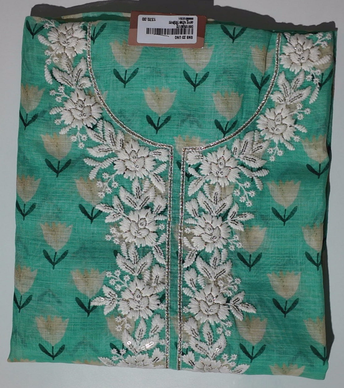 Aqua Blossom Embroidered Unstitched Suit - Perfect for Festive Flair",