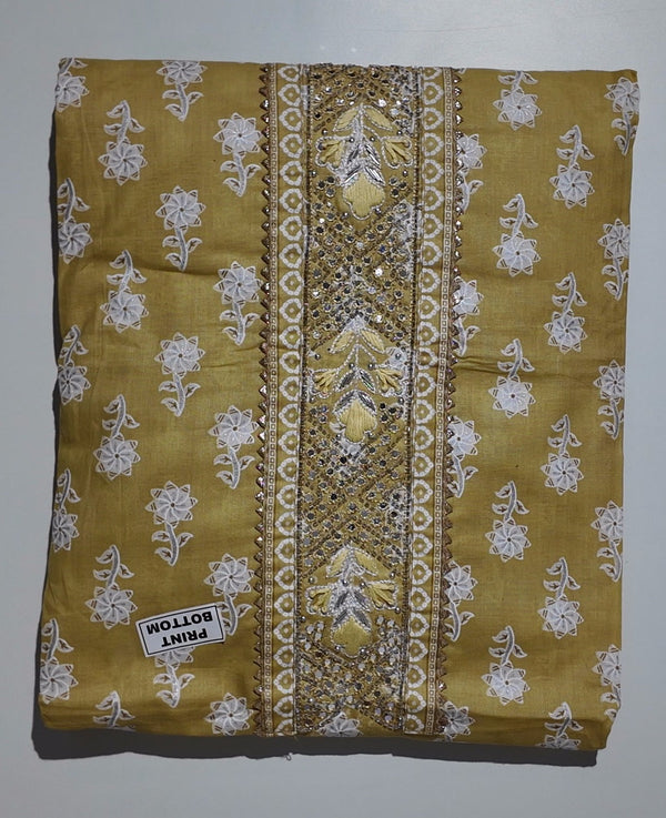 Golden Blossom: Artisan Crafted Unstitched Suit Fabric",