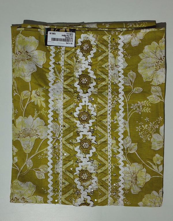 Zestful Bloom: Unstitched Mustard Floral Ensemble",