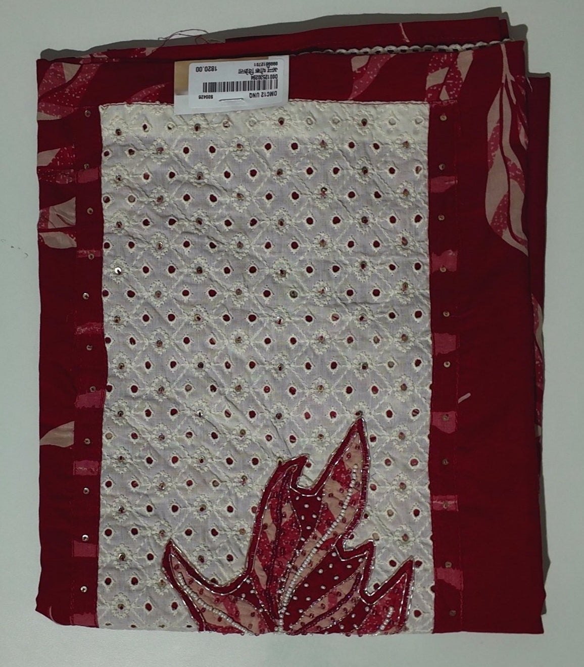 Chic Crimson Canvas: Unstitched Embroidered Delight