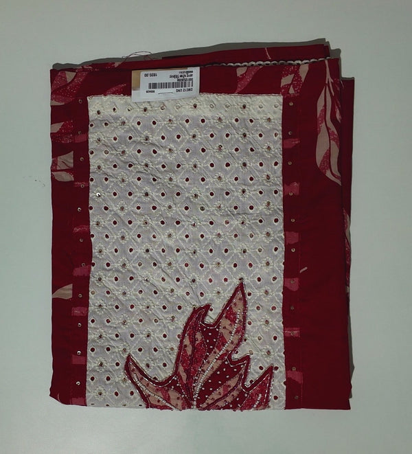 Chic Crimson Canvas: Unstitched Embroidered Delight",