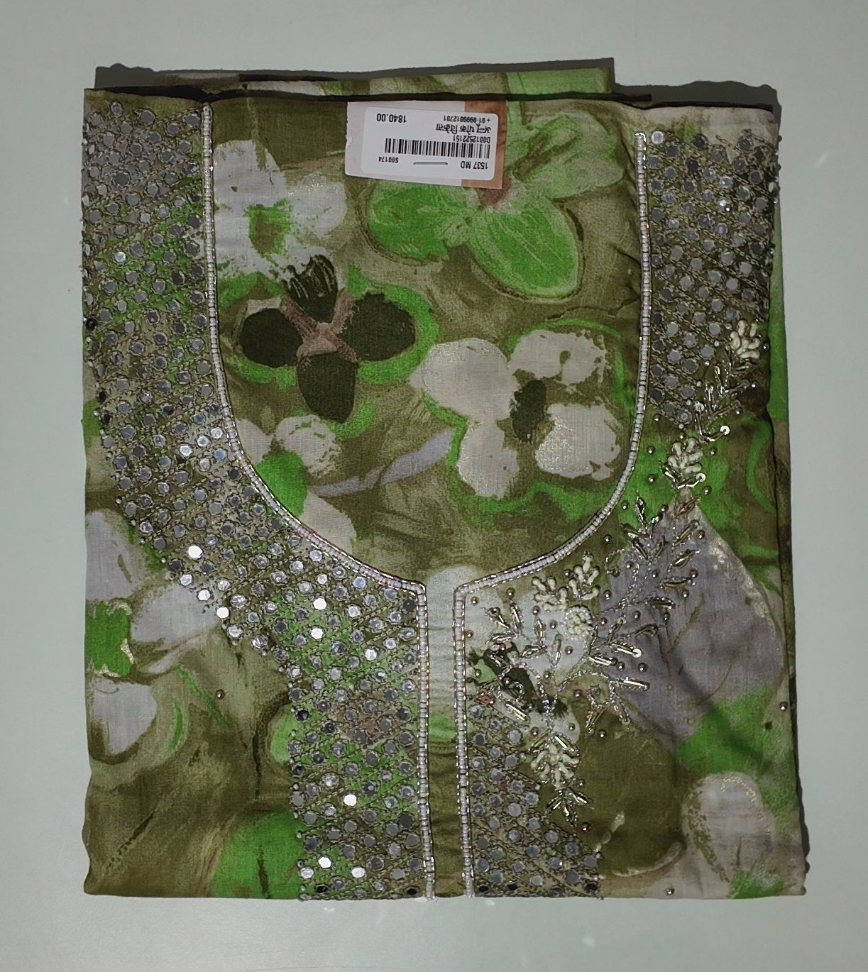 Verdant Blossom: Unstitched Suit with Intricate Sequin Design