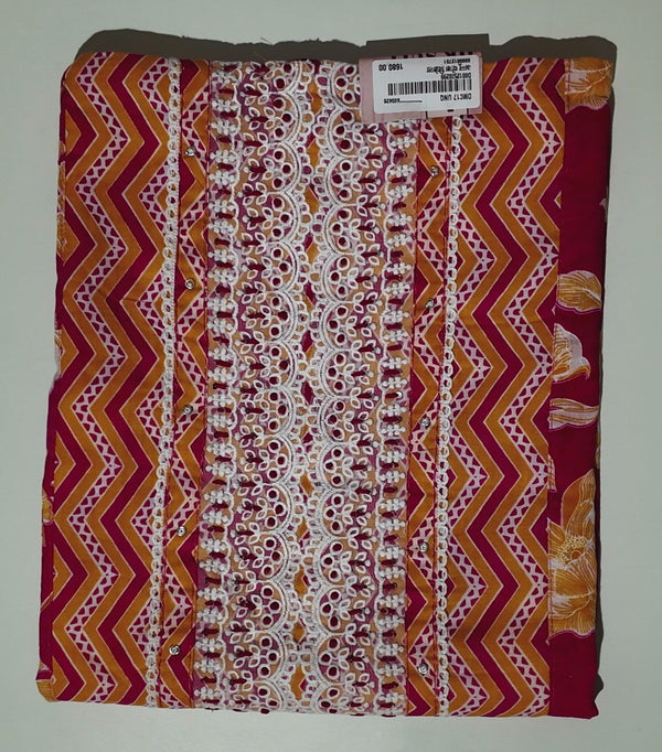 Vibrant Chevron Blossom Unstitched Suit Set",