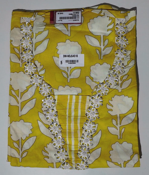 Vibrant Floral Yellow Unstitched Suit with Artistic Embroidery",