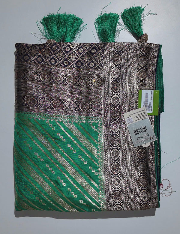 Radiant Emerald Splendor: Handcrafted Banarasi Saree",