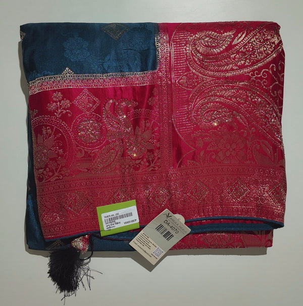Regal Dual-Tone Saree with Intricate Golden Patterns",