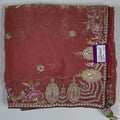 Regal Rust Saree with Intricate Floral Embroidery",