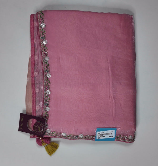 Blush Pink Ethereal Saree with Delicate Floral Embroidery",
