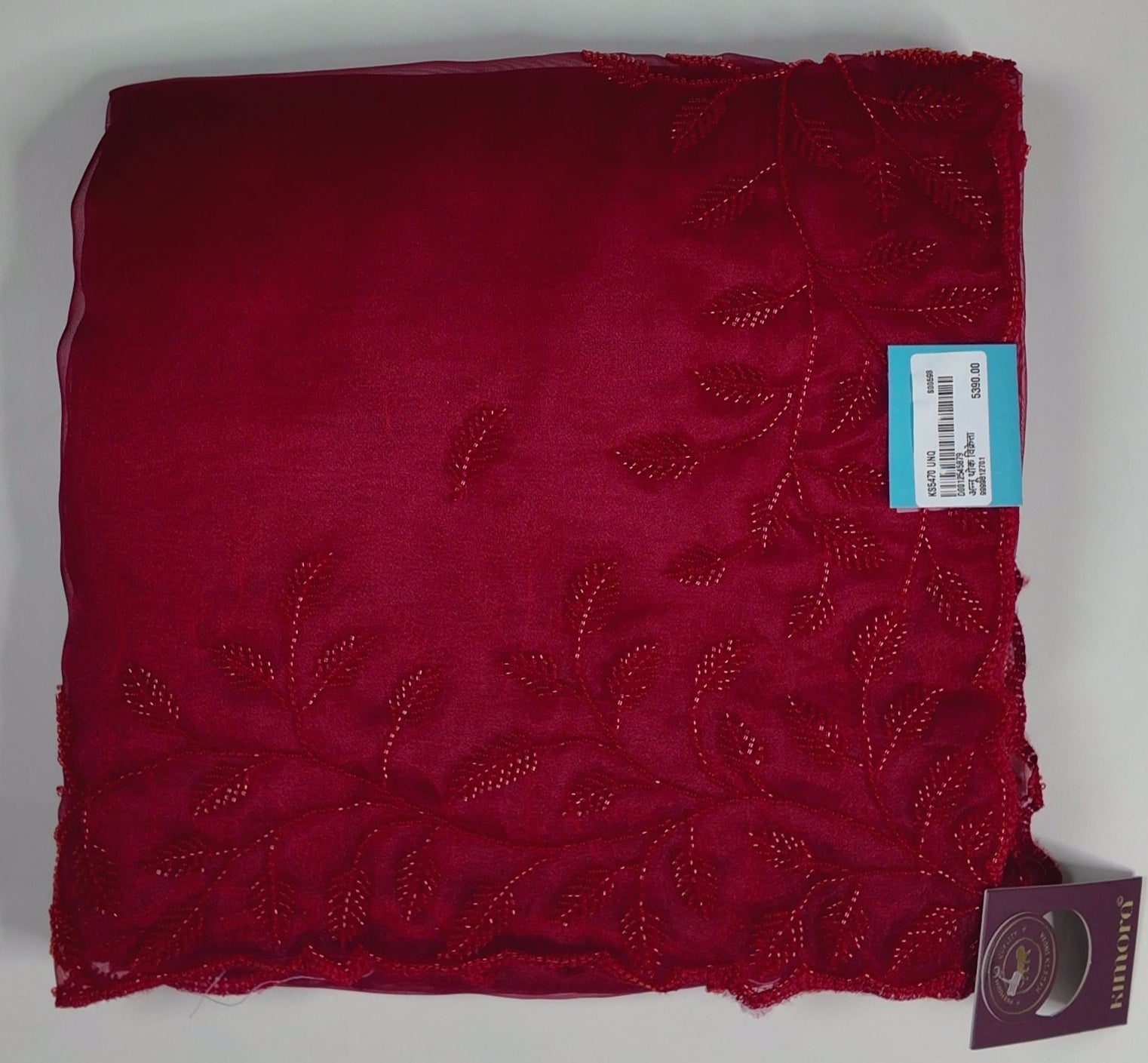 Crimson Radiance: Embroidered Sheer Delight Saree",