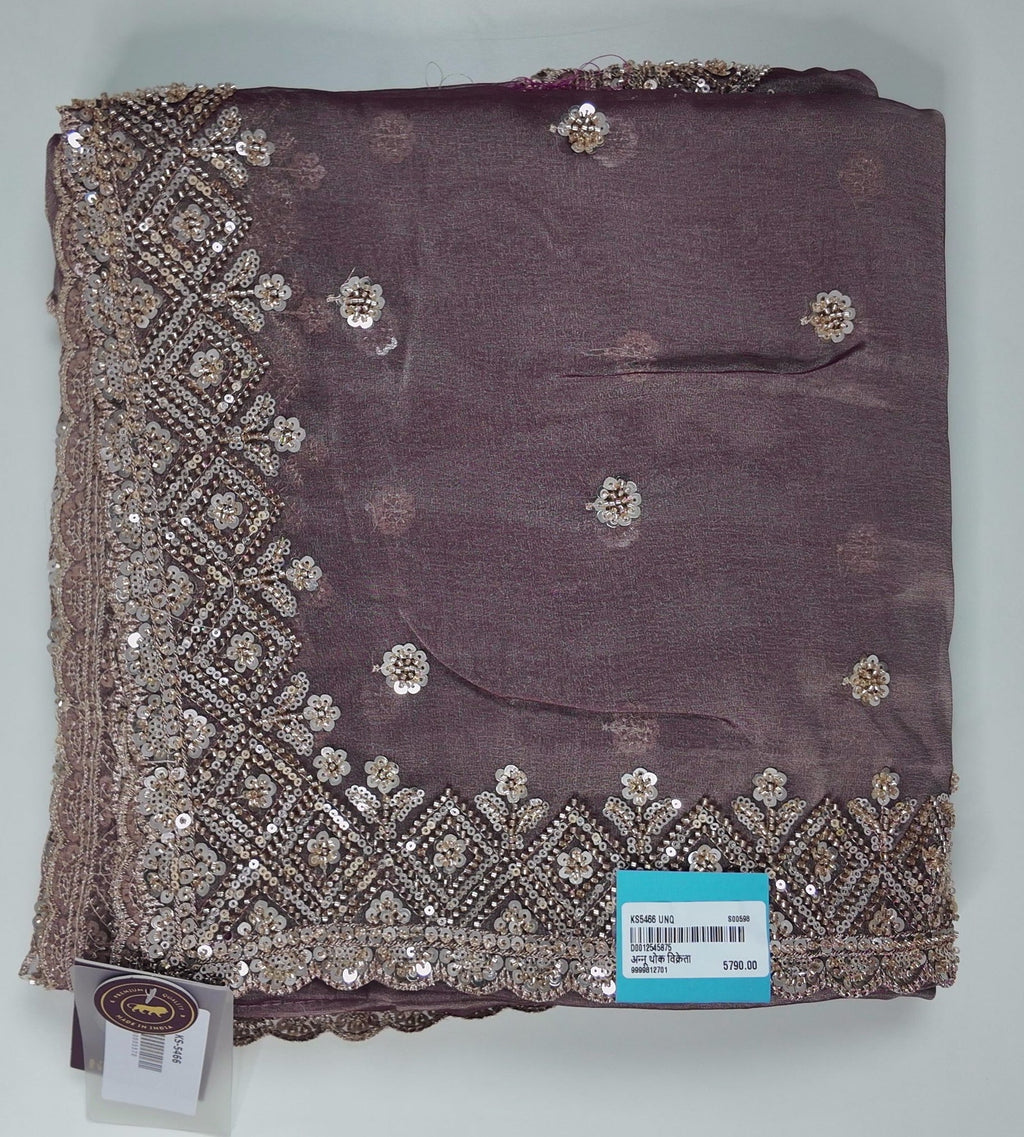 Luminous Lilac Saree with Intricate Sequin Embroidery",