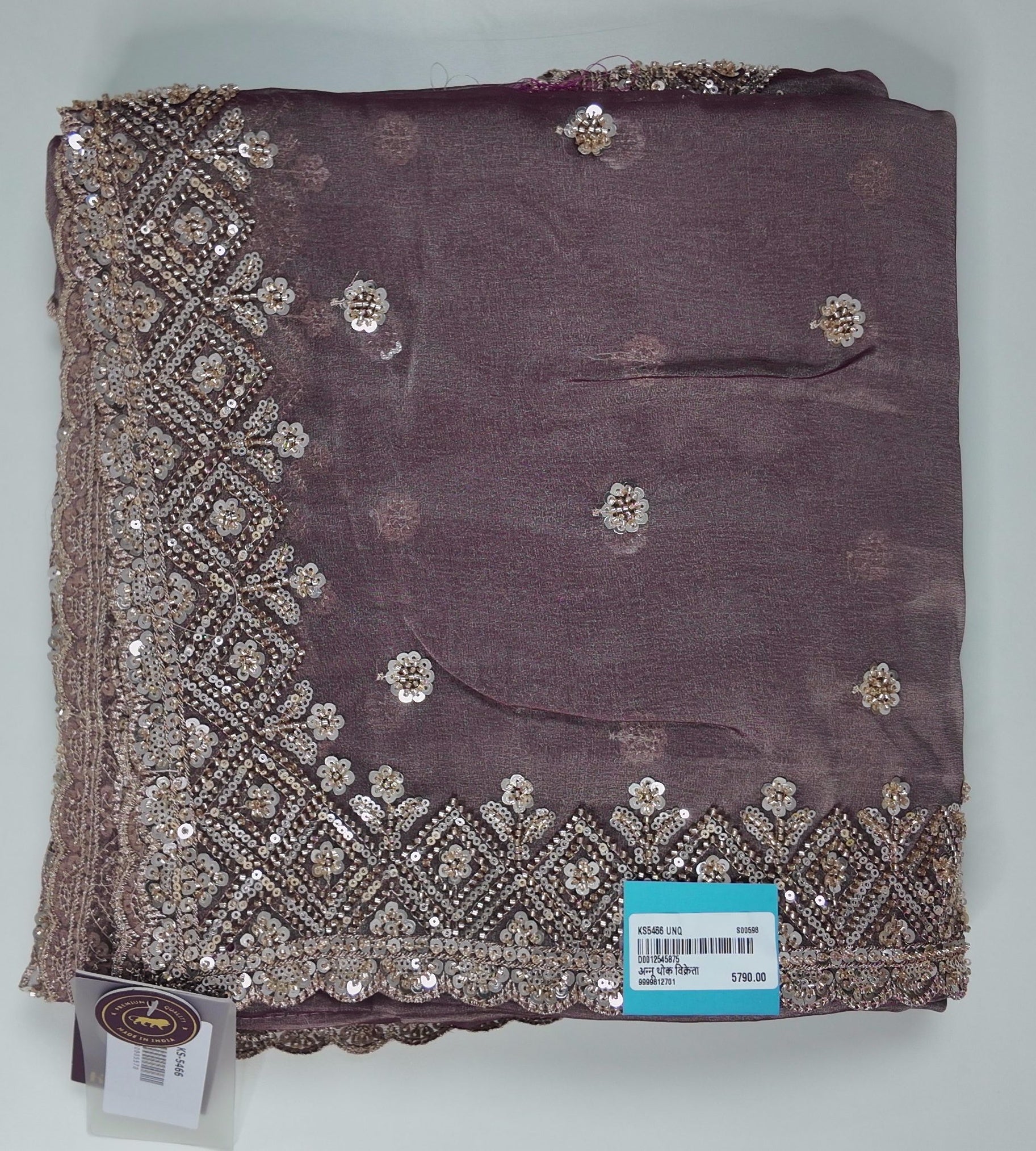 Luminous Lilac Saree with Intricate Sequin Embroidery",