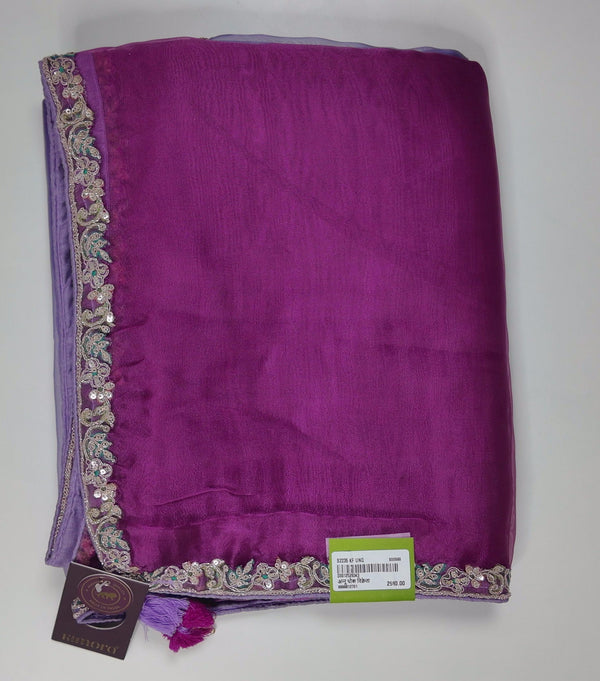 Regal Purple Glamour Saree with Shimmering Border Accents",