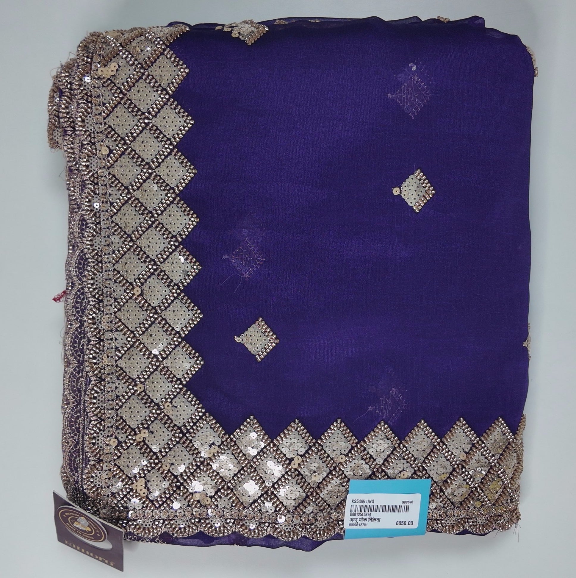 Royal Indigo Saree with Intricate Sequin Detailing",