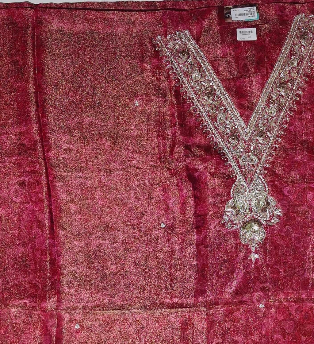 Festive Fuchsia Glamour Unstitched Suit with Intricate Embroidery",