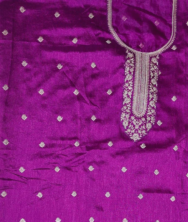 Regal Plum Unstitched Suit with Intricate Silver Embroidery",