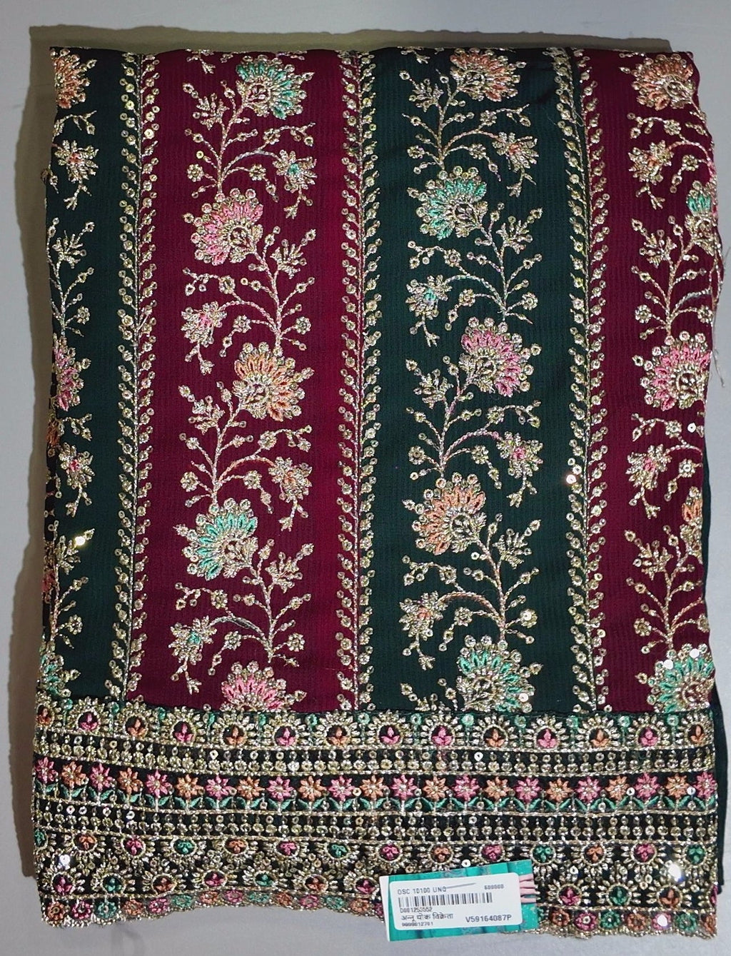 Rich Maroon & Green Floral Tapestry Unstitched Suit