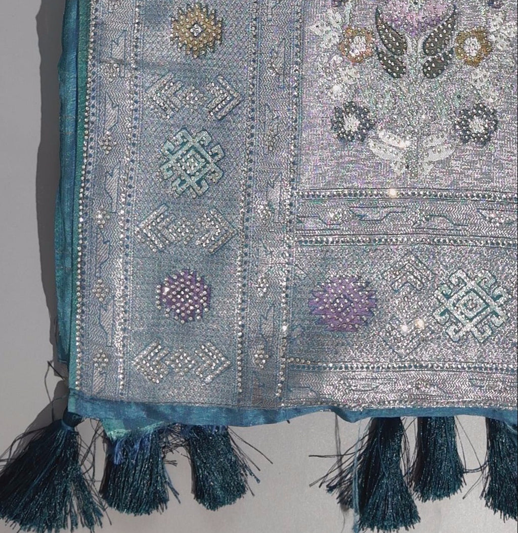 Opulent Celestial Weave: Intricately Embellished Saree",