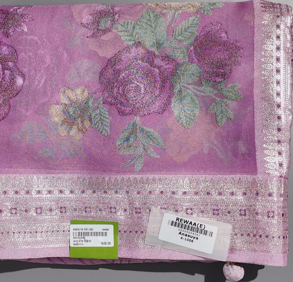 Radiant Lilac Floral Saree for Festive Celebrations",