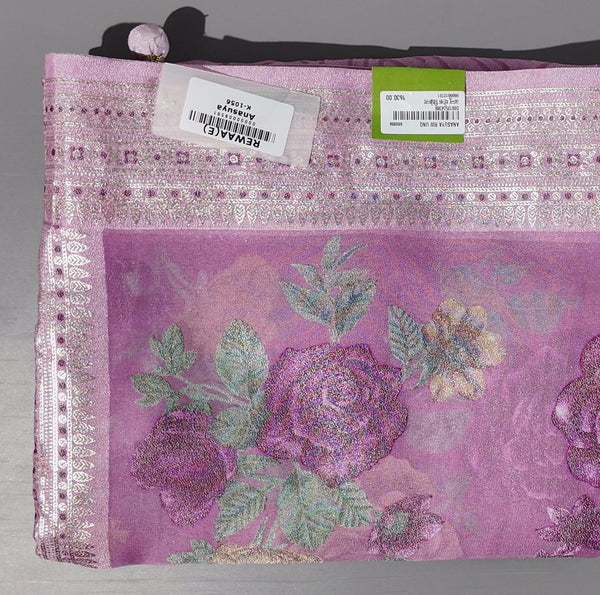 Radiant Blossom: Lilac Floral Designer Saree",