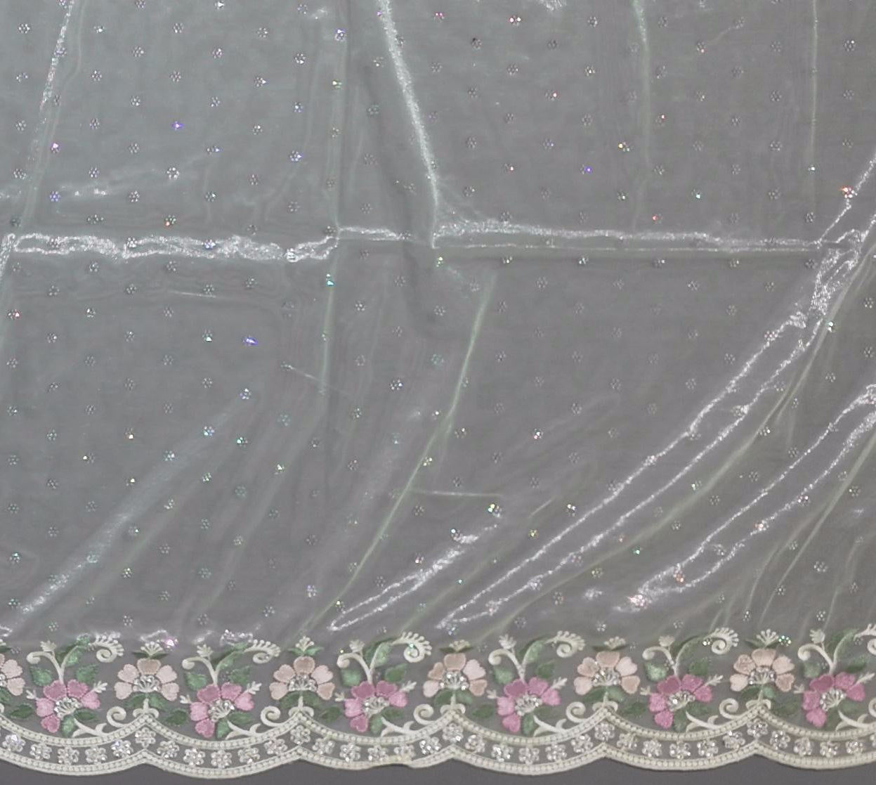 Mint Whisper: Sequined Embroidered Opulence Saree",