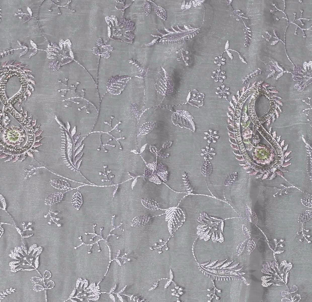 Pastel Lavender Dream: Floral Embroidered Saree",