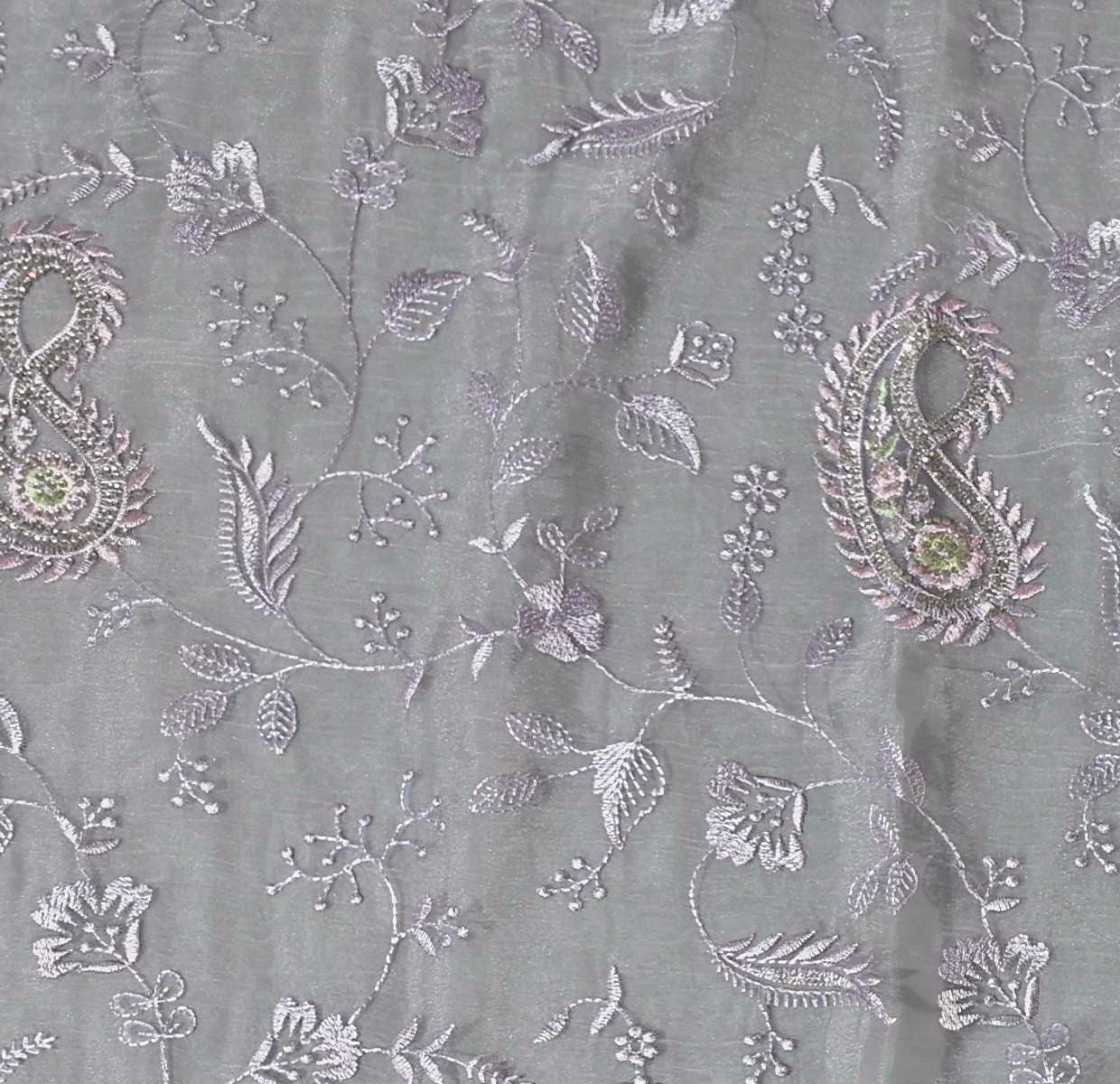 Pastel Lavender Dream: Floral Embroidered Saree",