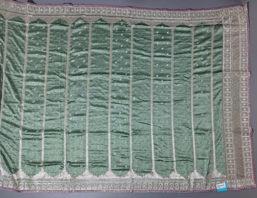 Regal Charm: Enchanted Green Brocade Saree",