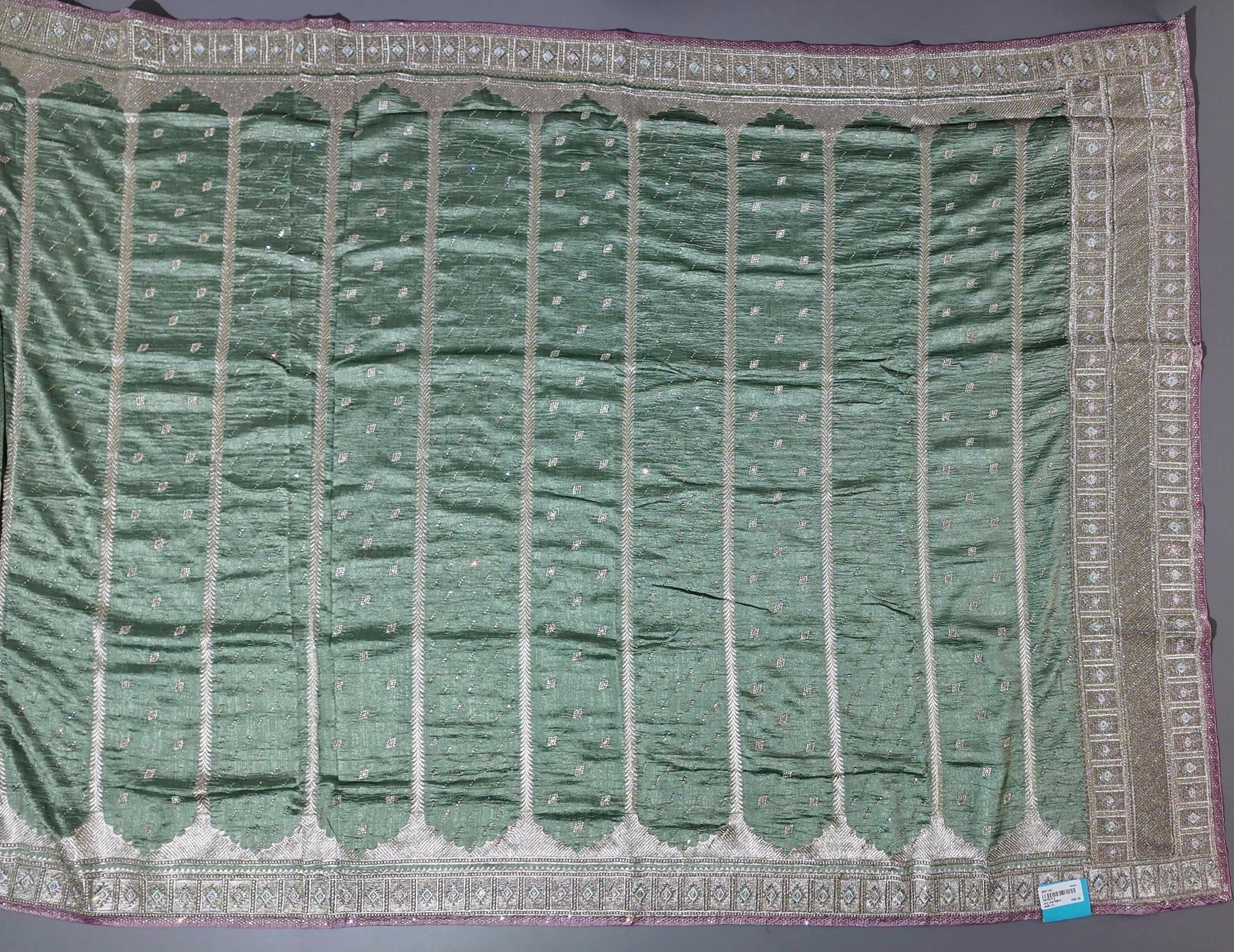 Regal Charm: Enchanted Green Brocade Saree",