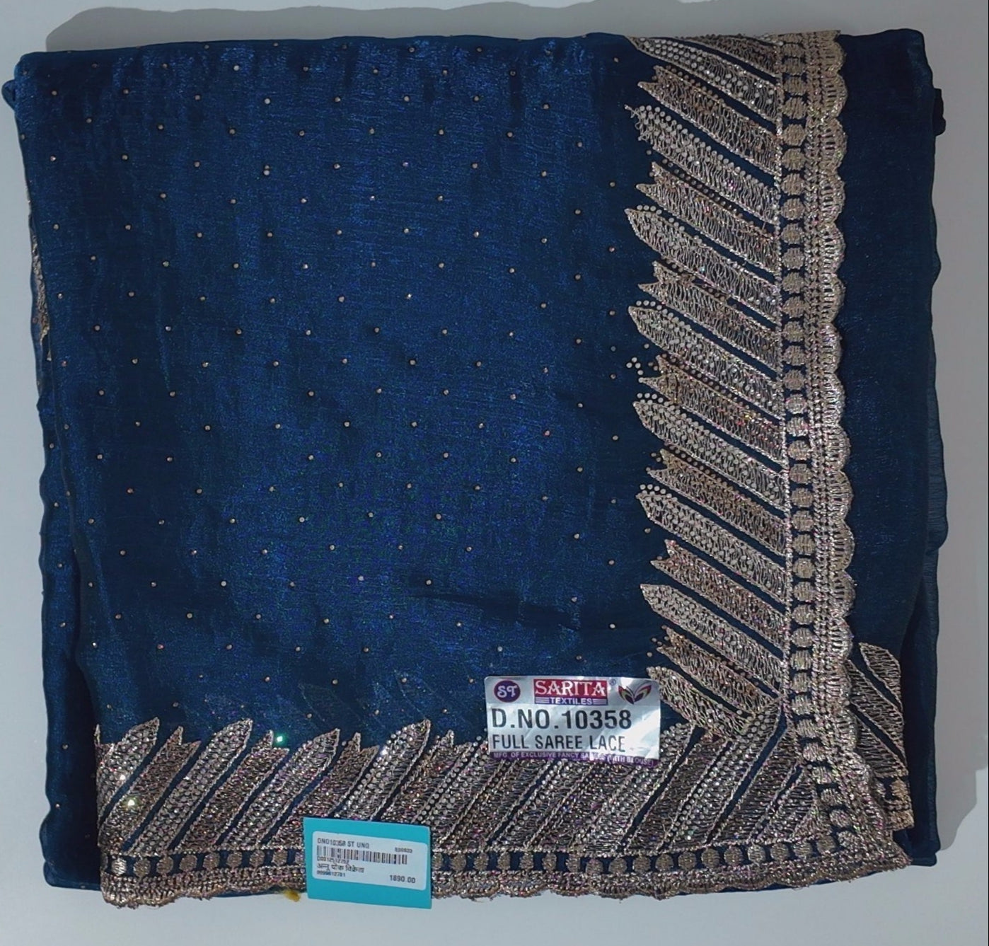 Midnight Allure: Exquisite Navy Saree with Golden Embellishments",