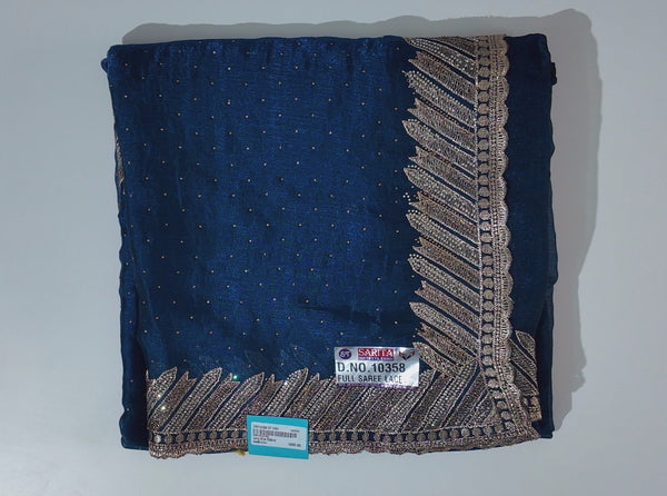 Midnight Blue Glam: Shimmering Lace Saree",