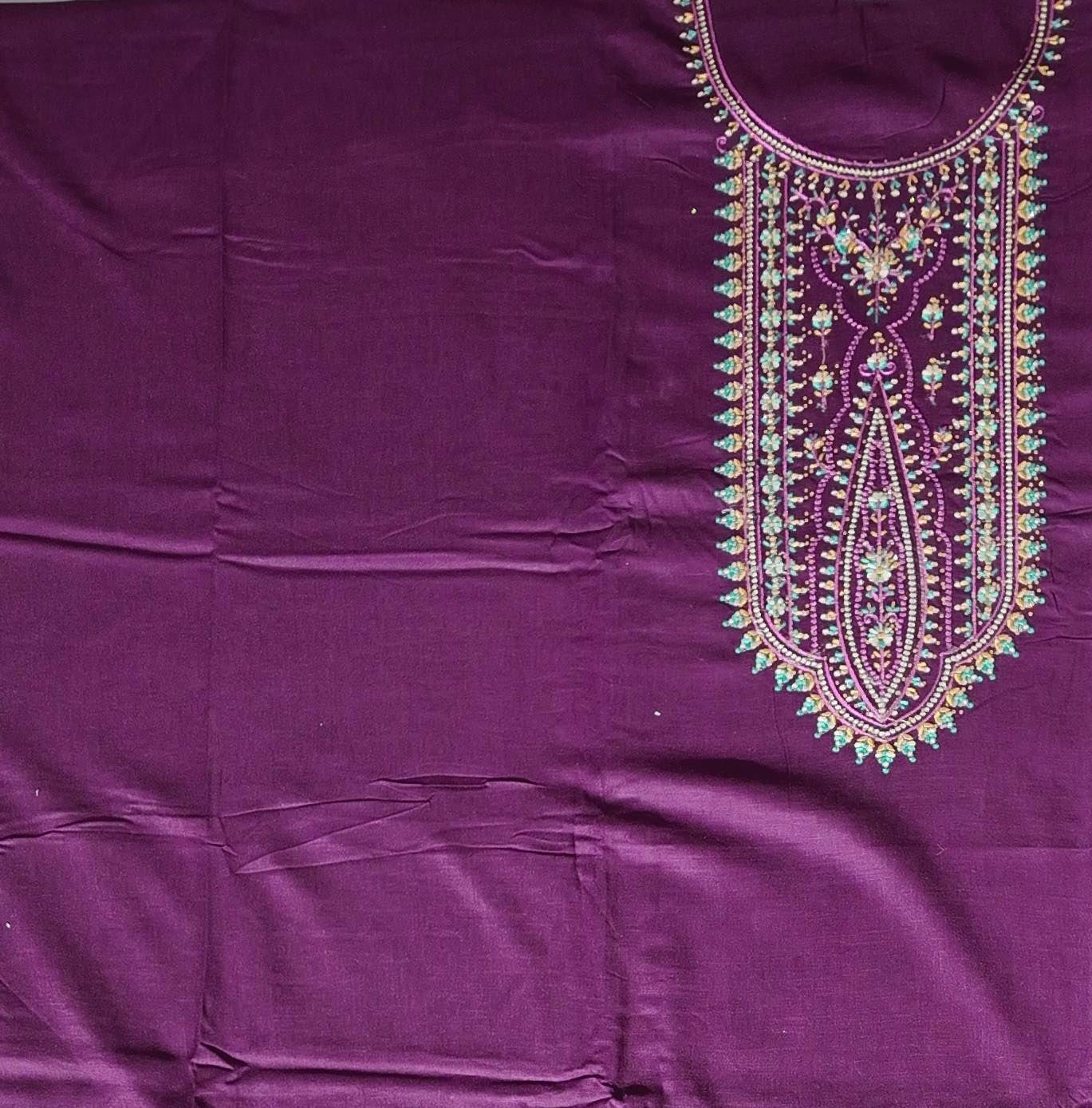 Regal Plum Unstitched Suit with Intricate Embroidery