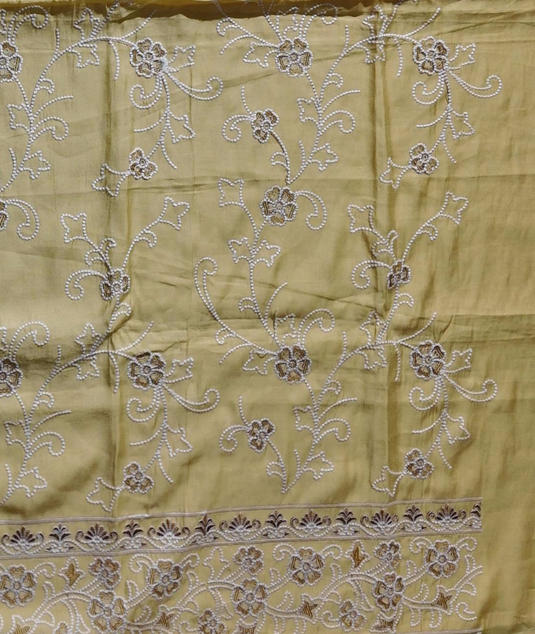 Sun-Kissed Charm: Exquisite Floral Embroidered Unstitched Suit",