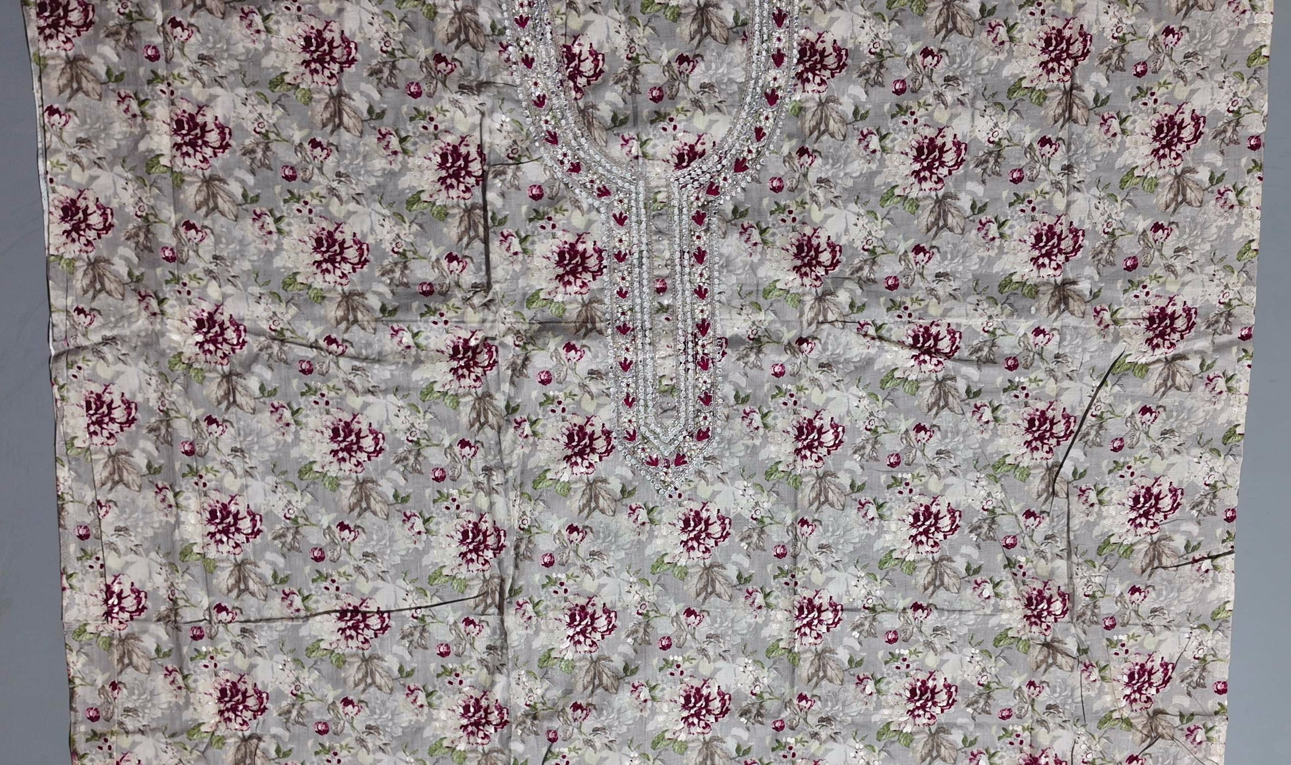 Charming Floral Unstitched Suit with Shimmer Detail",