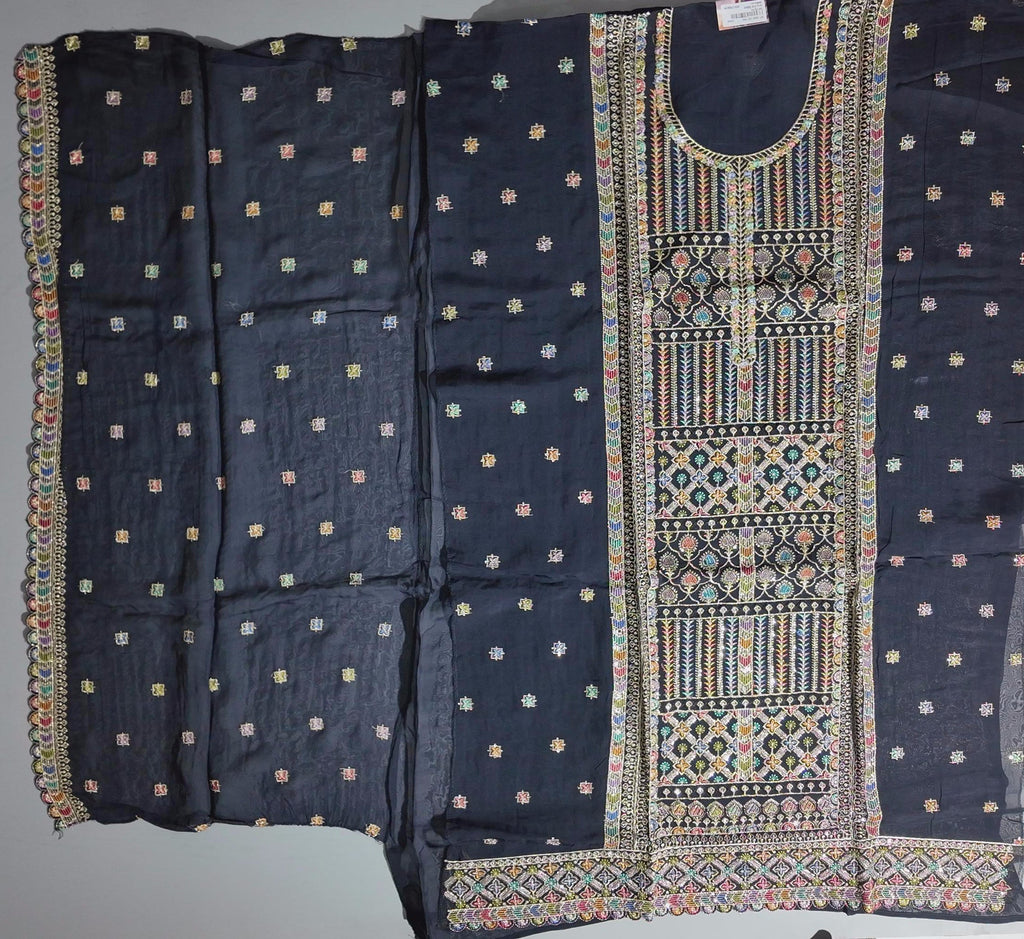 Vivid Midnight Garden Unstitched Suit - Artisanal Elegance