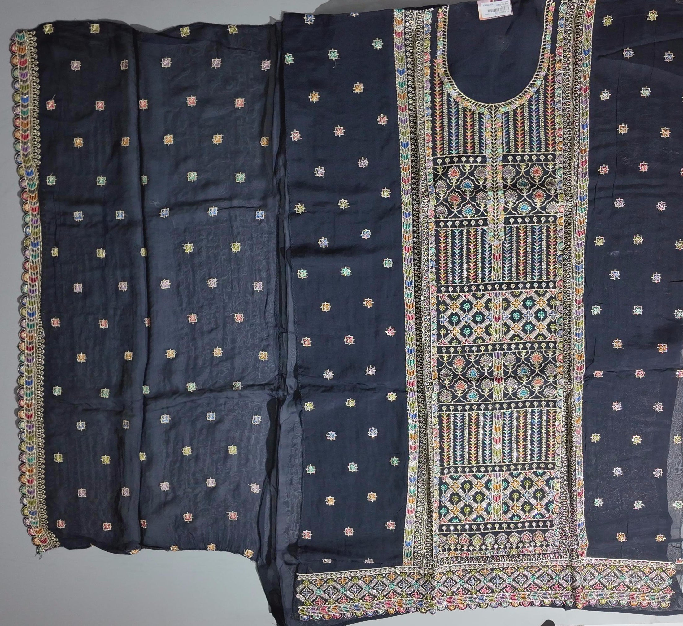 Vivid Midnight Garden Unstitched Suit - Artisanal Elegance",