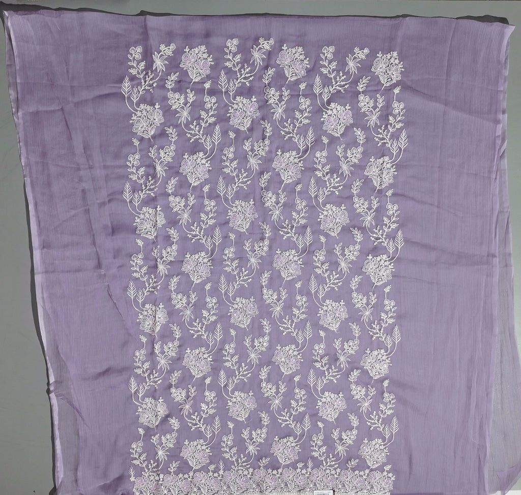 Lilac Dreams: Intricately Embroidered Unstitched Suit Fabric