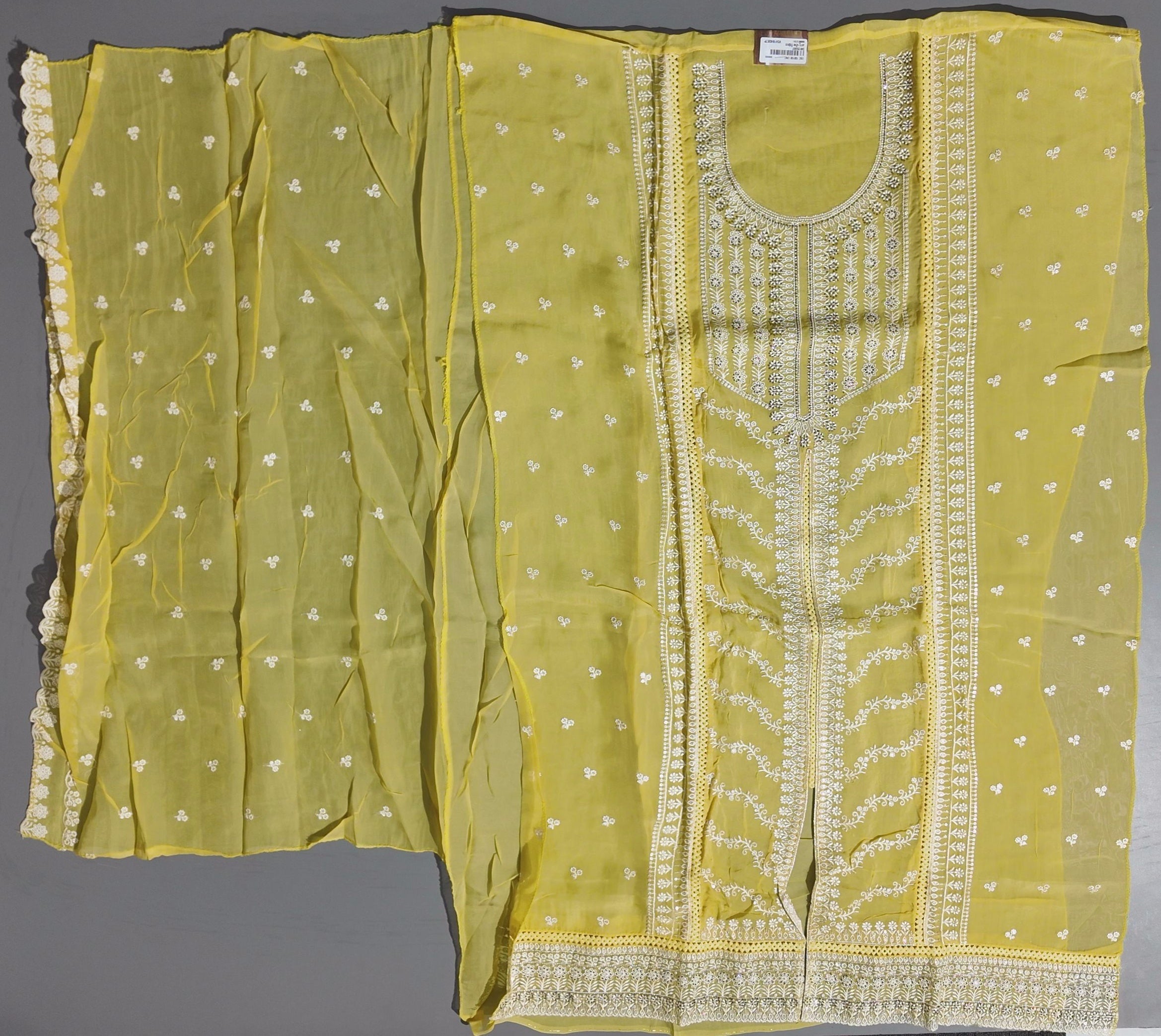 Sunlit Blossom: Artisanal Embroidered Unstitched Suit",