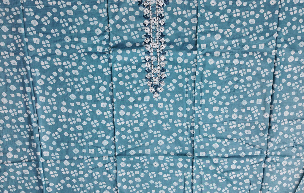 Aqua Blossoms: Unstitched Suit with Floral Embroidered Charm