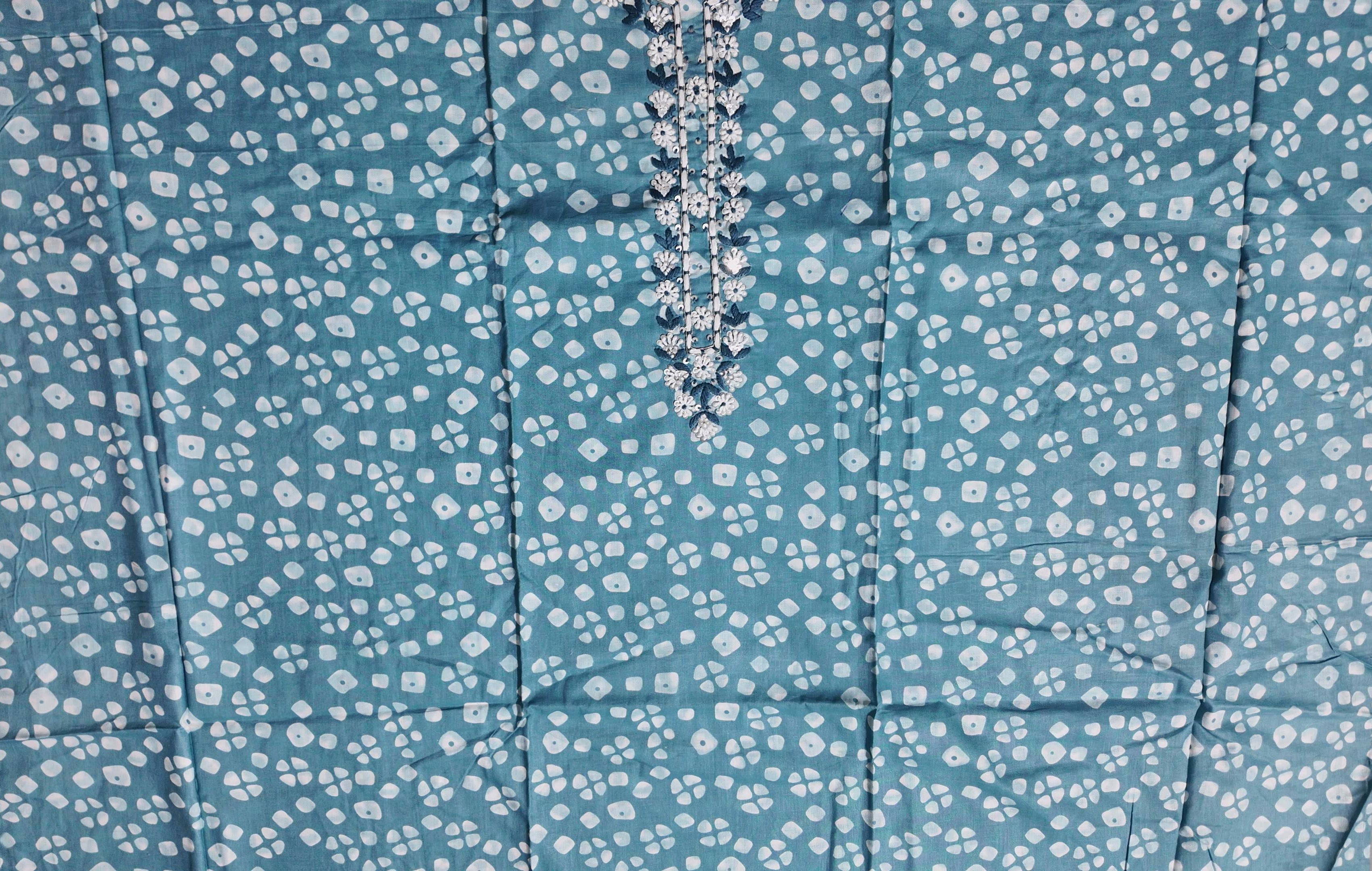 Aqua Blossoms: Unstitched Suit with Floral Embroidered Charm",