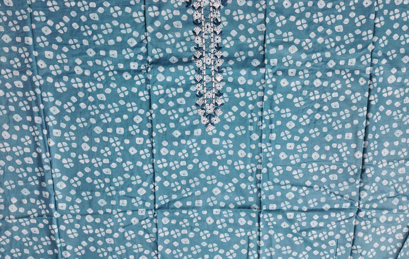 Aqua Blossoms: Unstitched Suit with Floral Embroidered Charm