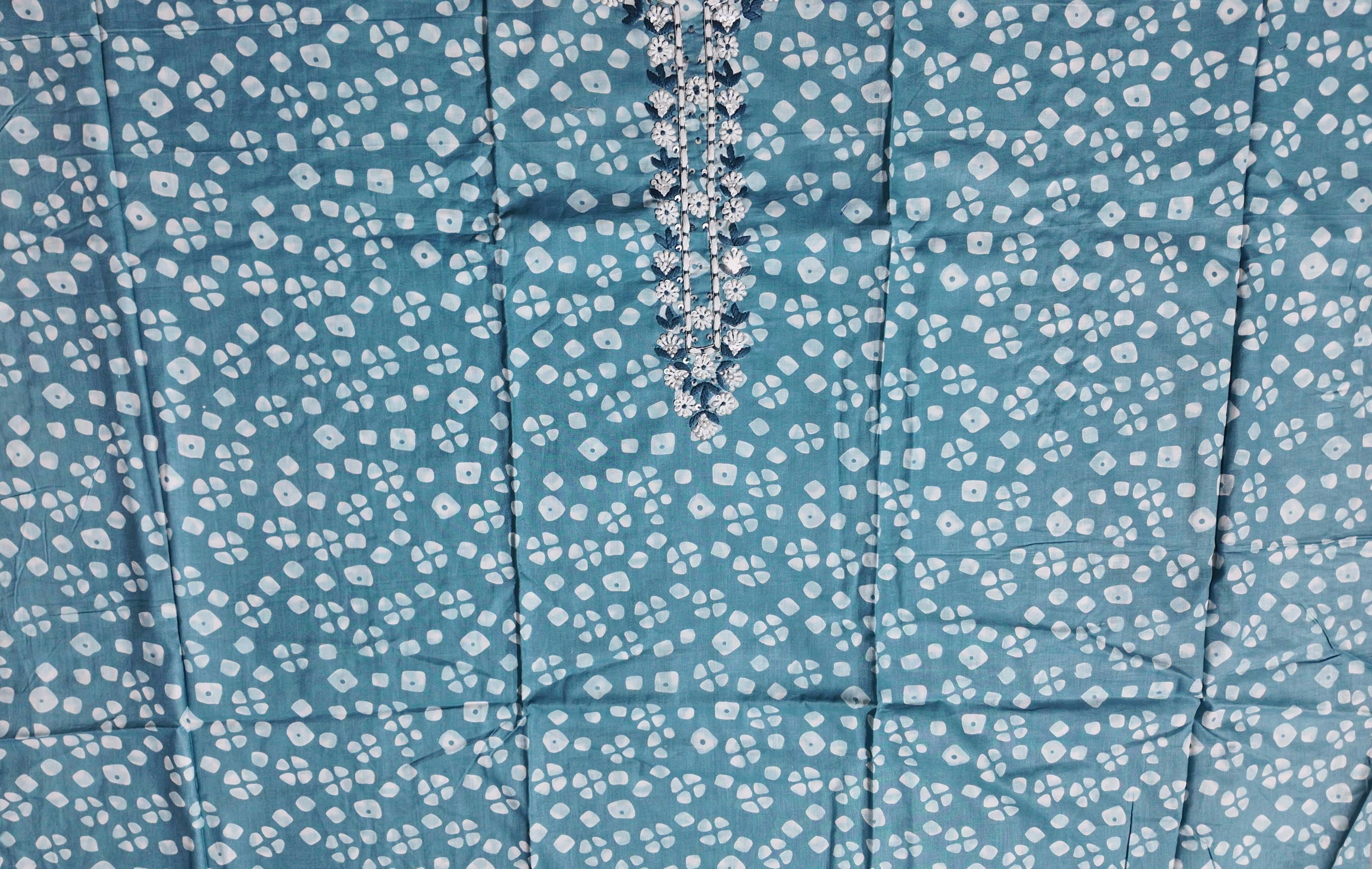 Charming Teal Unstitched Suit with Floral Embroidery