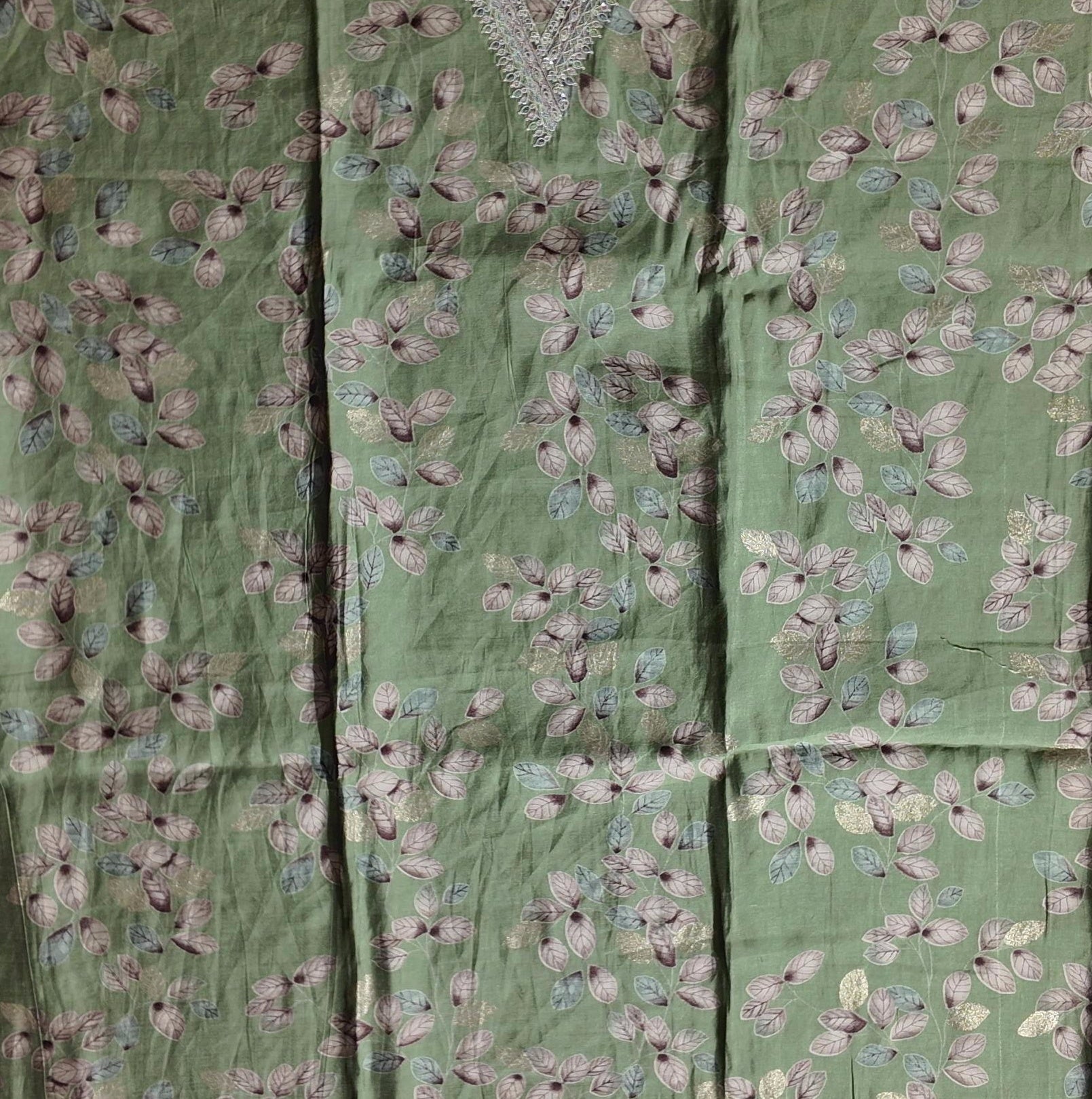 Enchanted Leaf Motif Unstitched Suit with Intricate Lace