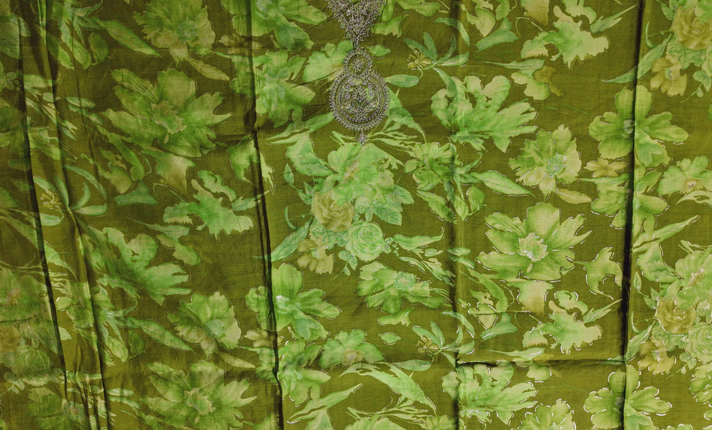 Verdant Bloom: Artisanal Unstitched Suit in Lush Green