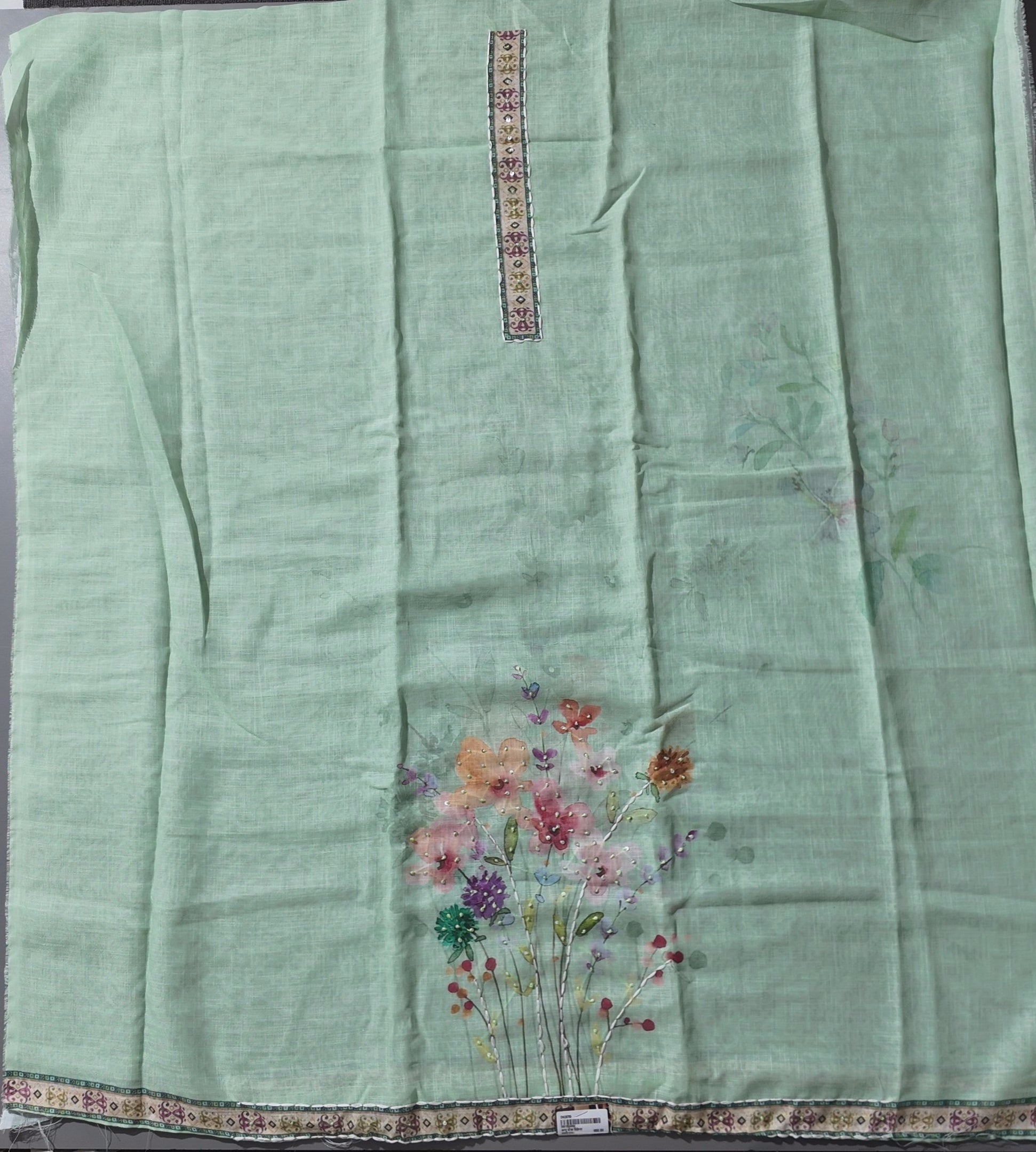 Floral Fantasy: Refreshing Mint Unstitched Suit Set",