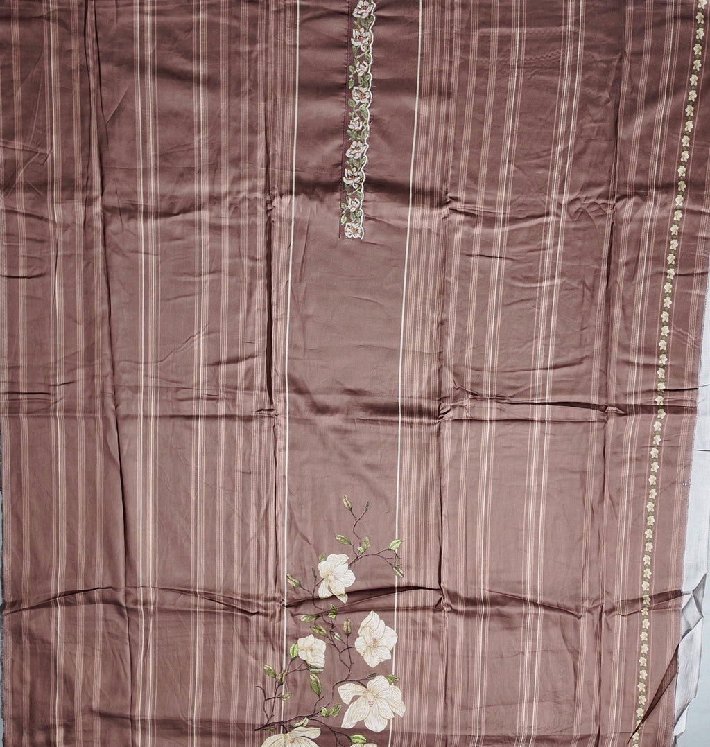 Charming Chocolate Unstitched Suit with Floral Embroidery